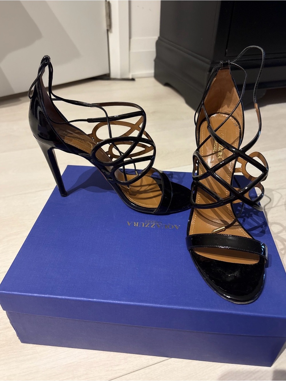 Black Aquazzura Patent High-Heel Sandals